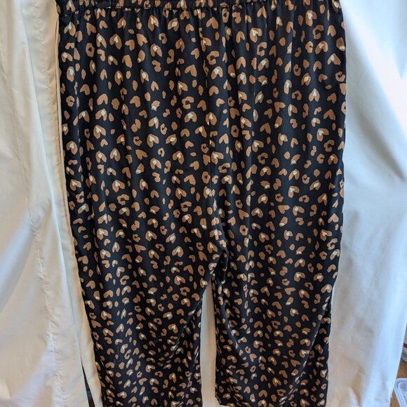 Crepe Wide Leg Pants Leopard Print with Contrast Stripe and Pockets XL - Picture 5 of 6